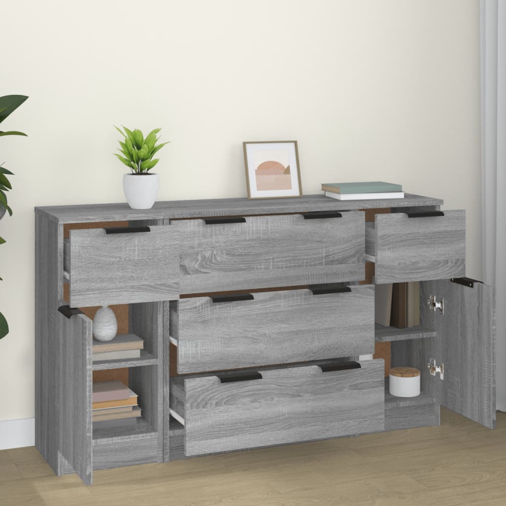 Set di Credenze 3 pz Grigio Sonoma in Legno Multistrato - homemem39