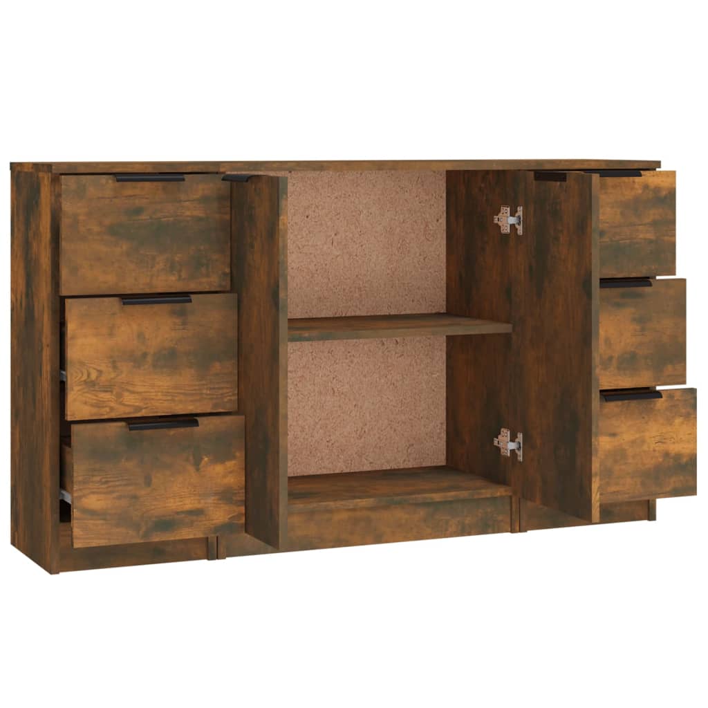 Credenze 3 pz Rovere Fumo in Legno Multistrato