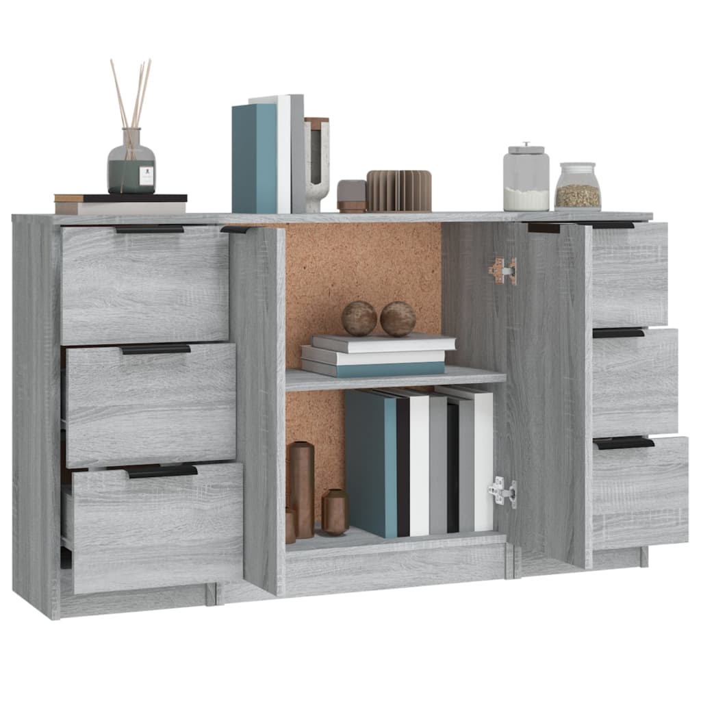 Credenze 3 pz Grigio Sonoma in Legno Multistrato - homemem39