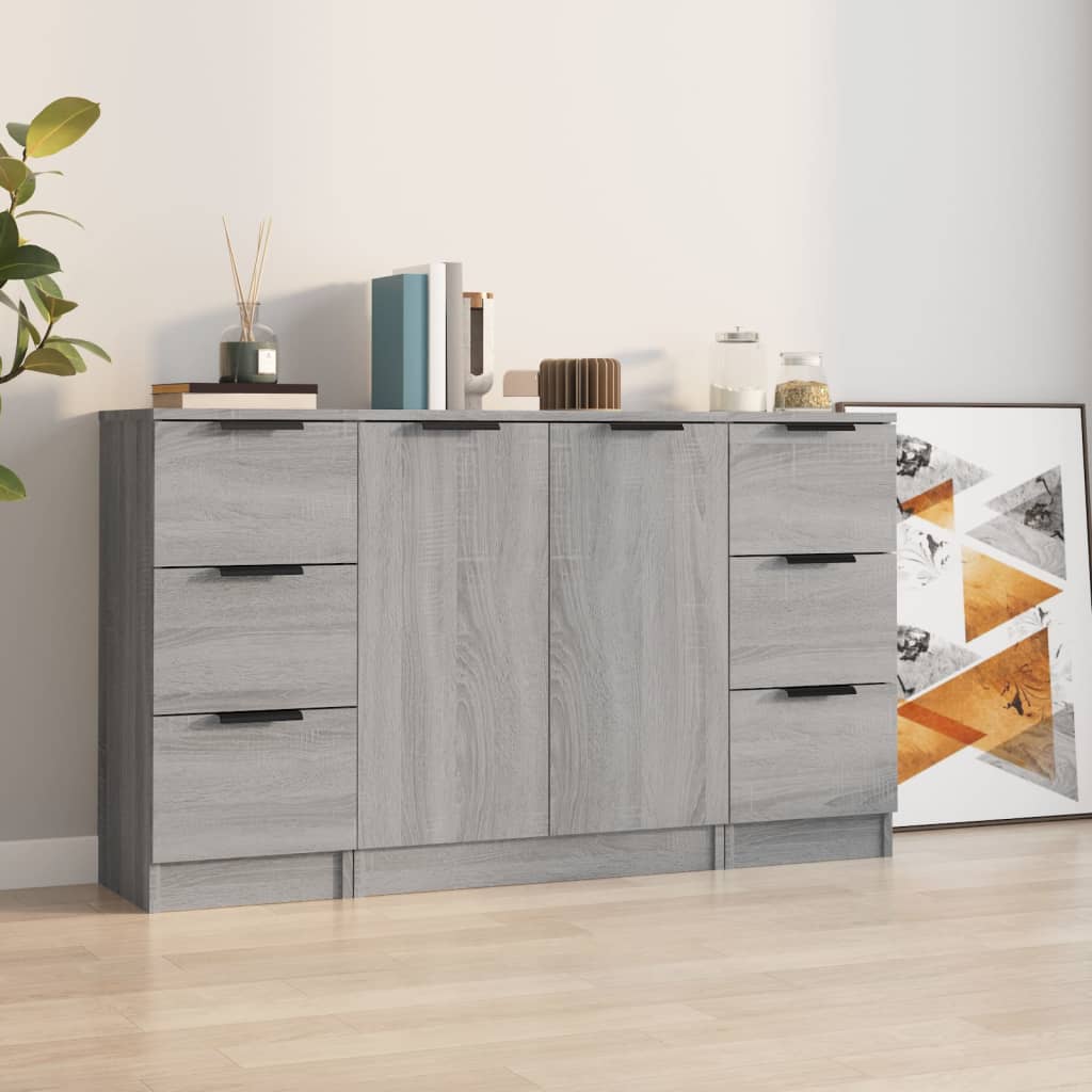 Credenze 3 pz Grigio Sonoma in Legno Multistrato - homemem39