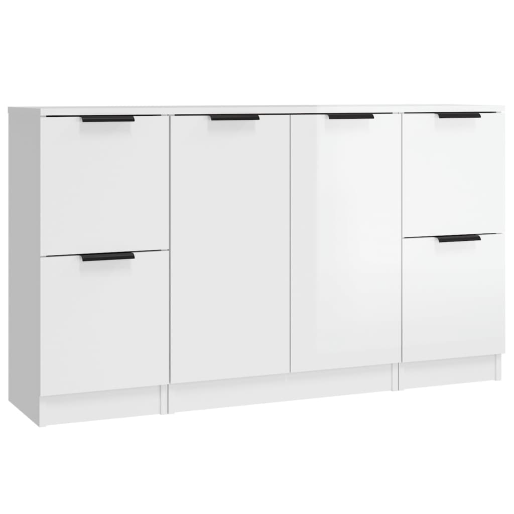 Credenze 3 pz Bianco Lucido in Legno Multistrato - homemem39