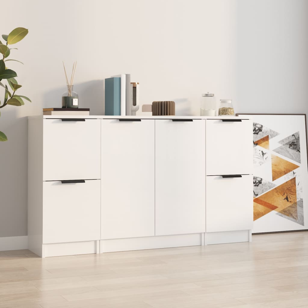 Credenze 3 pz Bianco Lucido in Legno Multistrato - homemem39