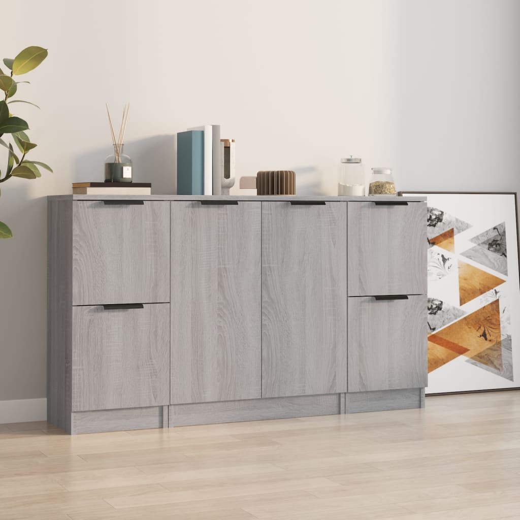 Credenze 3 pz Grigio Sonoma in Legno Multistrato