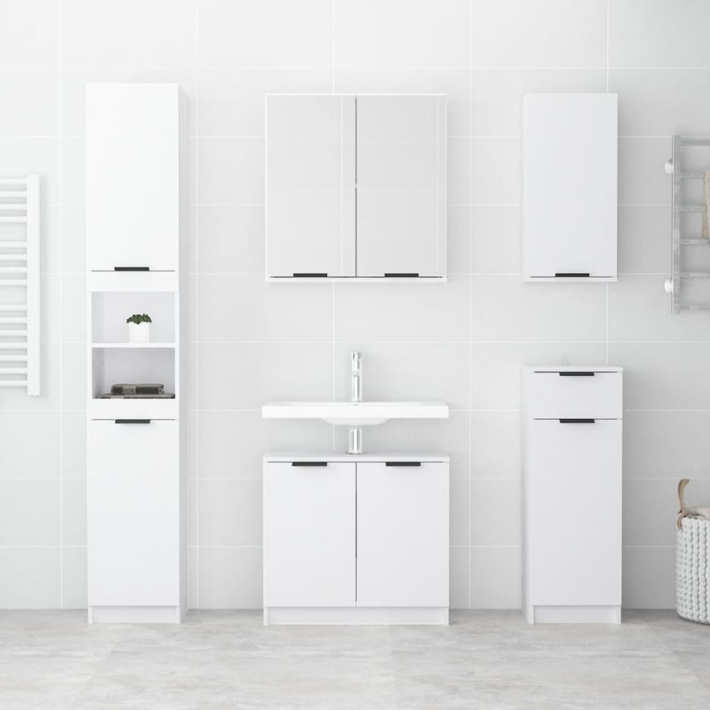 Set di Mobili da Bagno 5 pz Bianco in Legno Multistrato