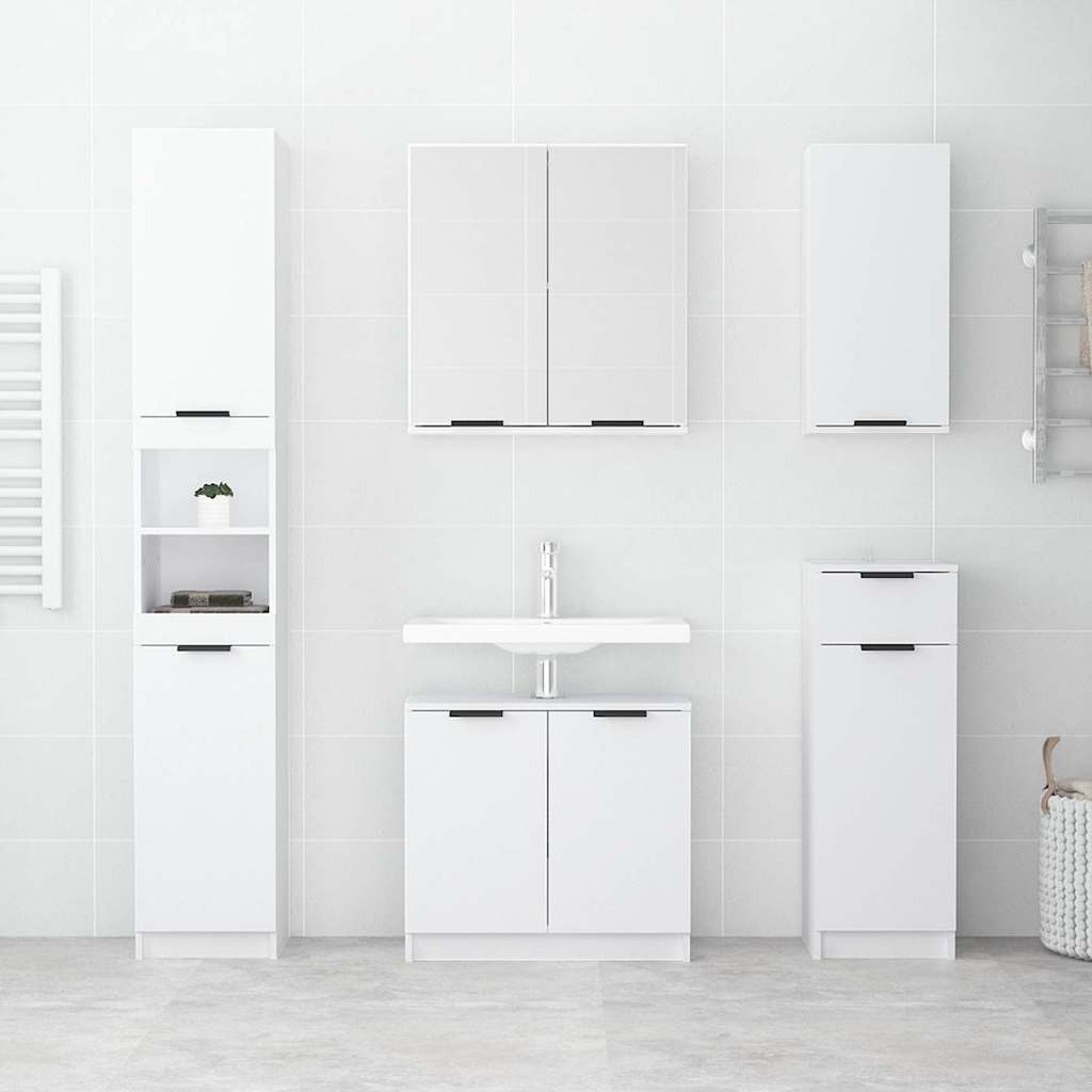 Set di Mobili da Bagno 5 pz Bianco in Legno Multistrato