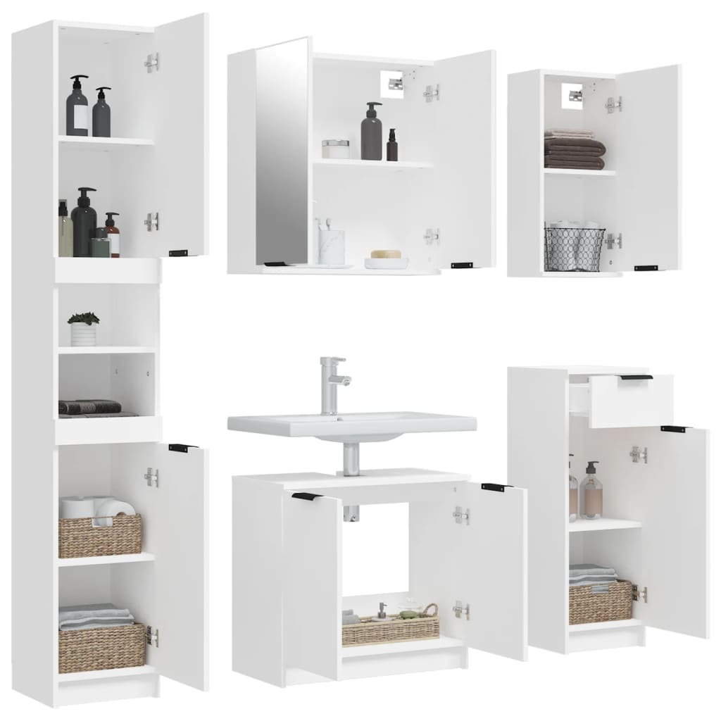 Set di Mobili da Bagno 5 pz Bianco in Legno Multistrato