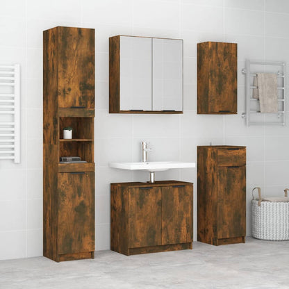 Set Mobili da Bagno 5 pz Rovere Fumo in Legno Multistrato - homemem39