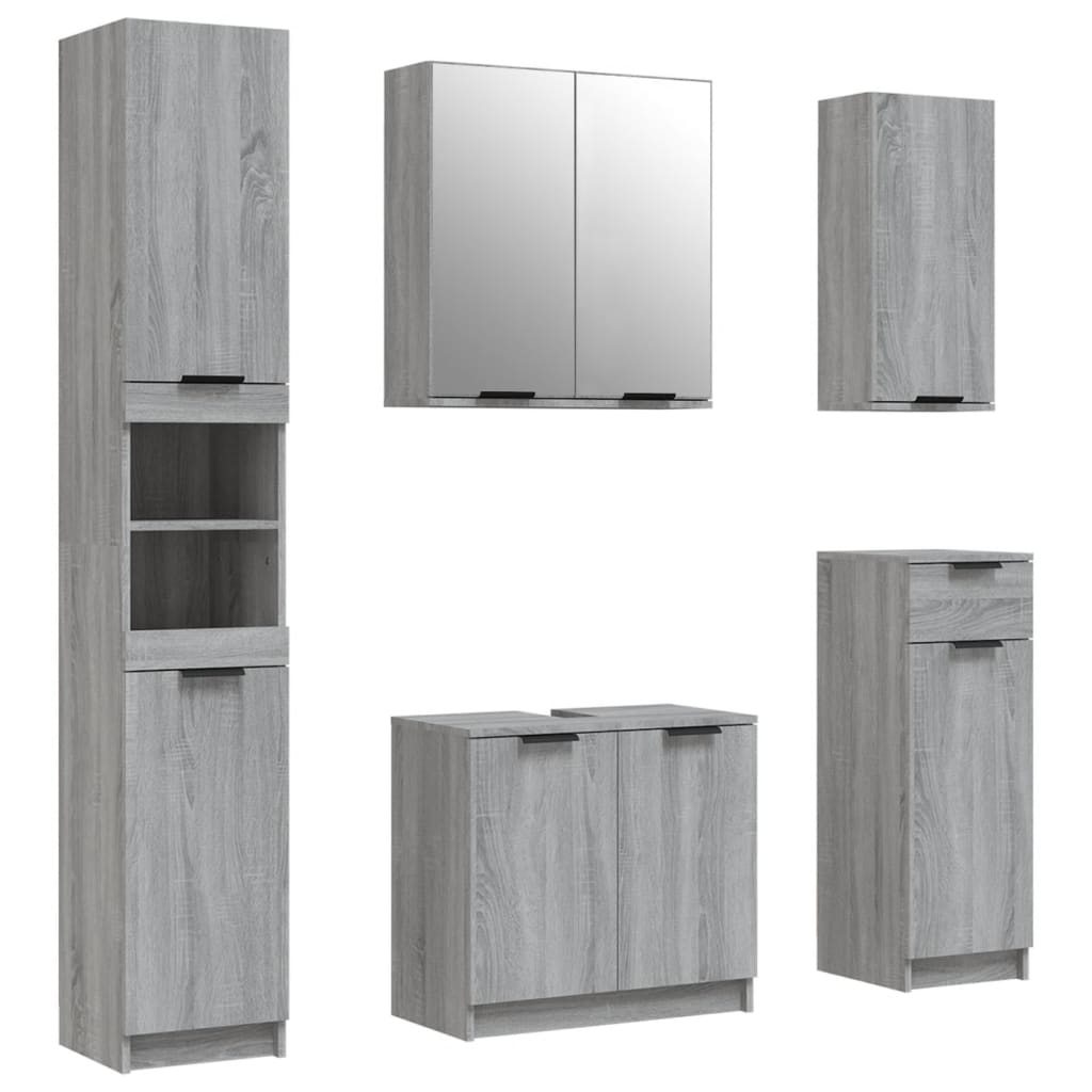 Set Mobili da Bagno 5 pz Grigio Sonoma in Legno Multistrato | homemem39