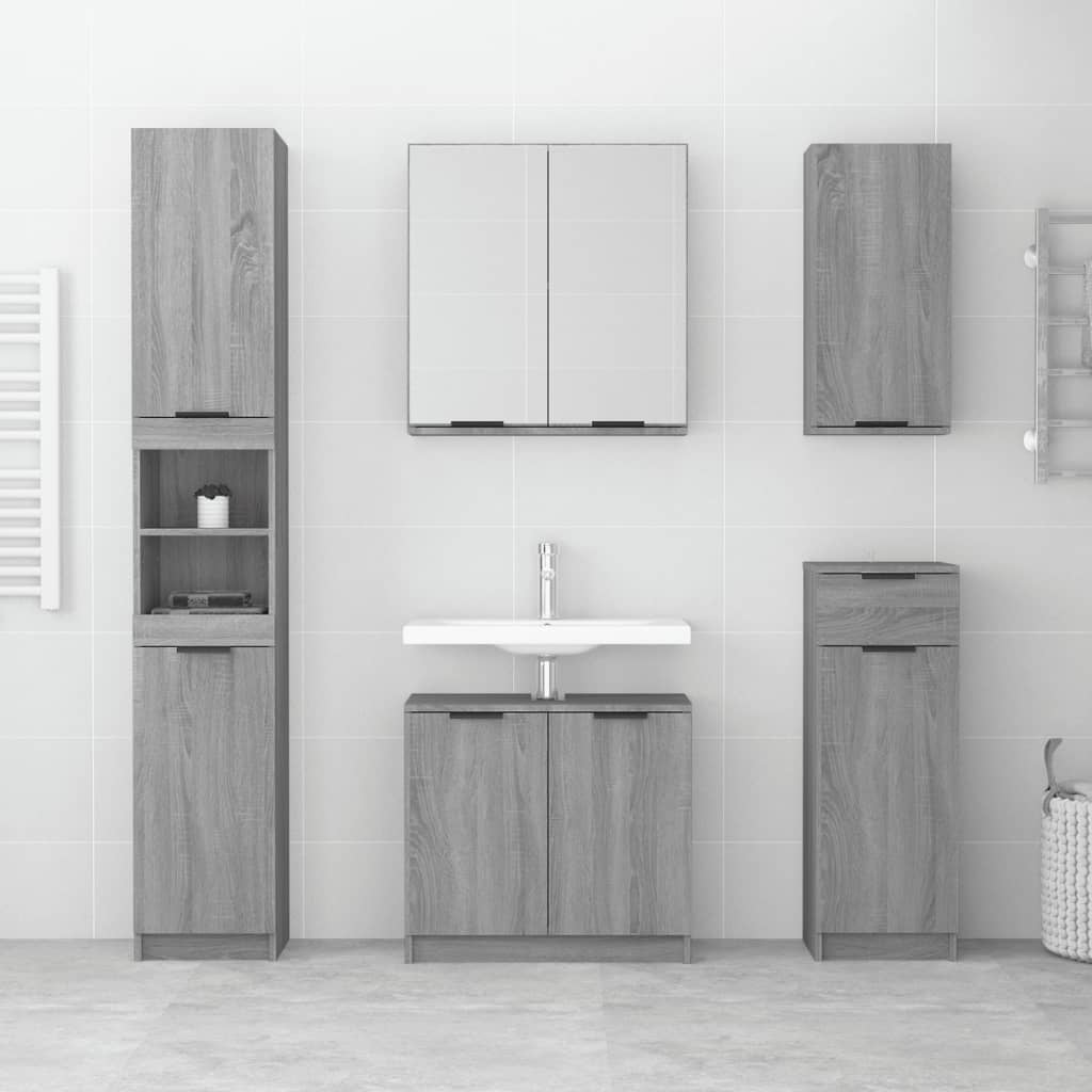 Set Mobili da Bagno 5 pz Grigio Sonoma in Legno Multistrato | homemem39
