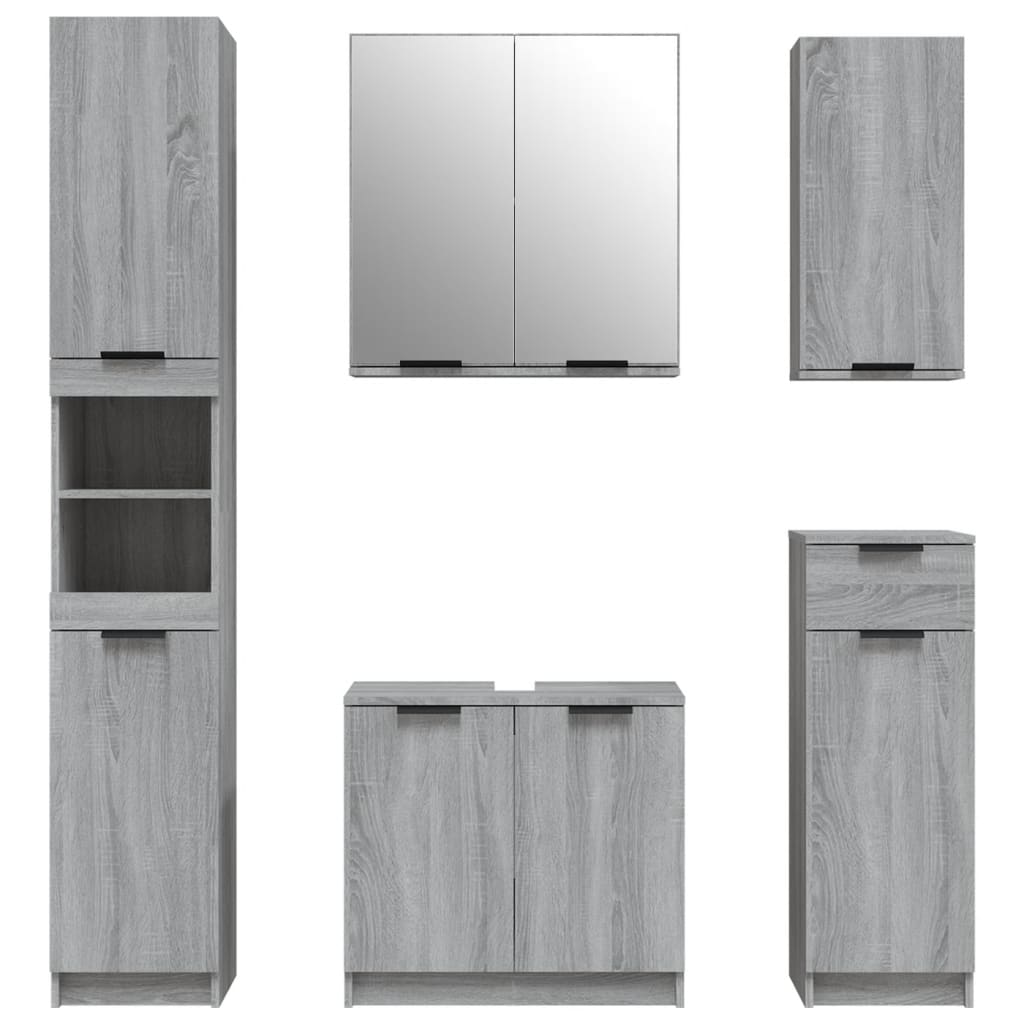 Set Mobili da Bagno 5 pz Grigio Sonoma in Legno Multistrato | homemem39