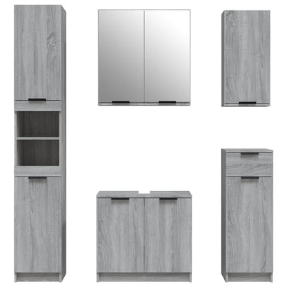 Set Mobili da Bagno 5 pz Grigio Sonoma in Legno Multistrato | homemem39