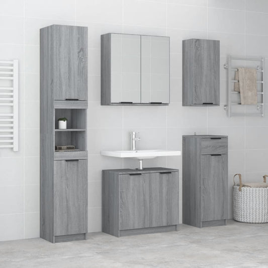 Set Mobili da Bagno 5 pz Grigio Sonoma in Legno Multistrato | homemem39