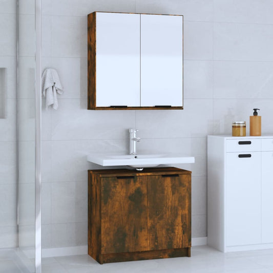 Set Mobili da Bagno 2 pz Rovere Fumo in Legno Multistrato - homemem39