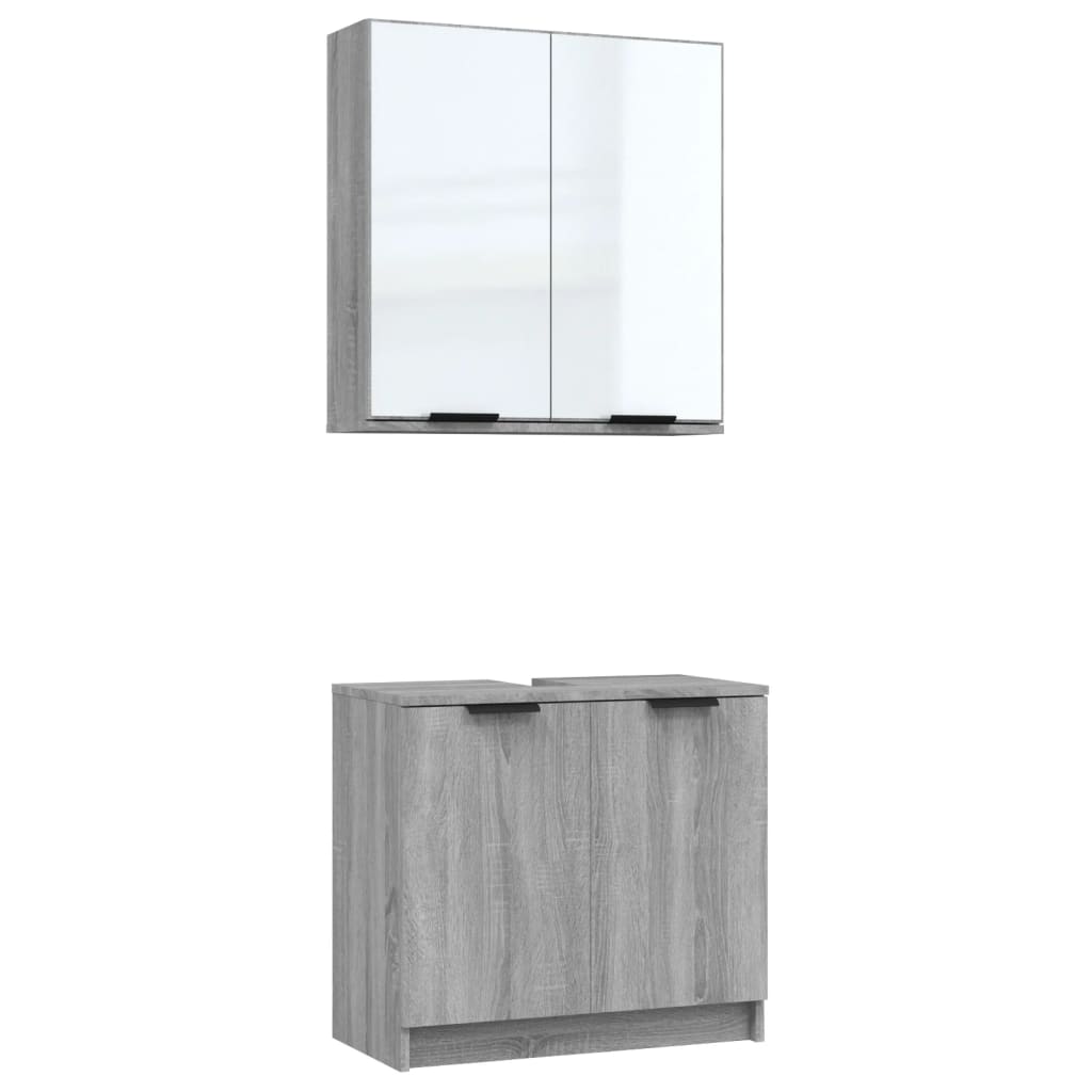Set Mobili da Bagno 2 pz Grigio Sonoma in Legno Multistrato | homemem39