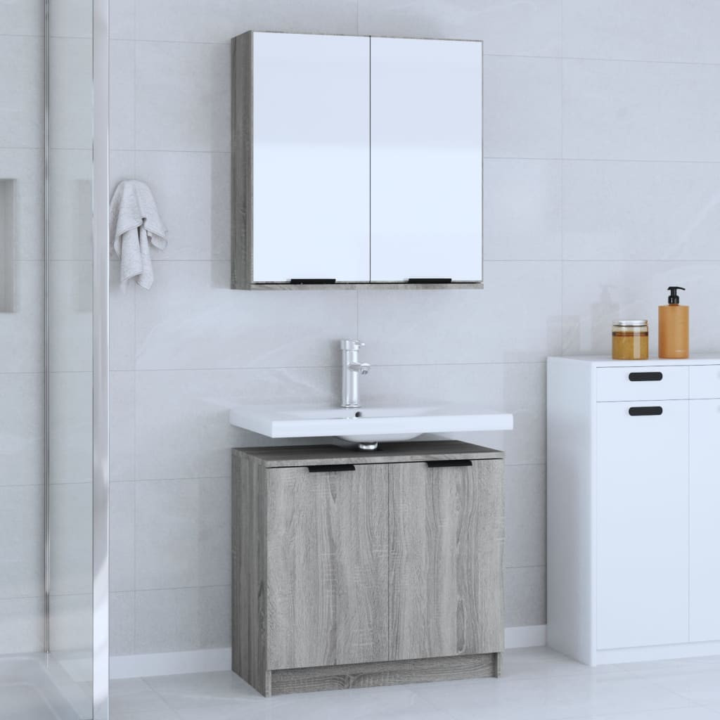 Set Mobili da Bagno 2 pz Grigio Sonoma in Legno Multistrato | homemem39