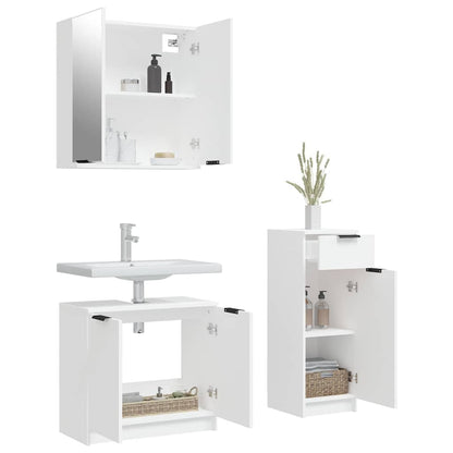 Set di Mobili da Bagno 3 pz Bianco in Legno Multistrato