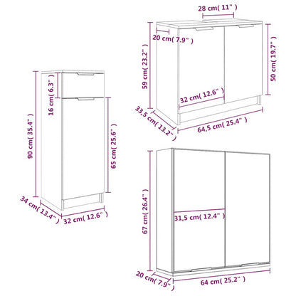 Set di Mobili da Bagno 3 pz Bianco in Legno Multistrato