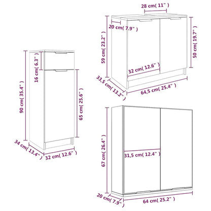 Set di Mobili da Bagno 3 pz Bianco in Legno Multistrato