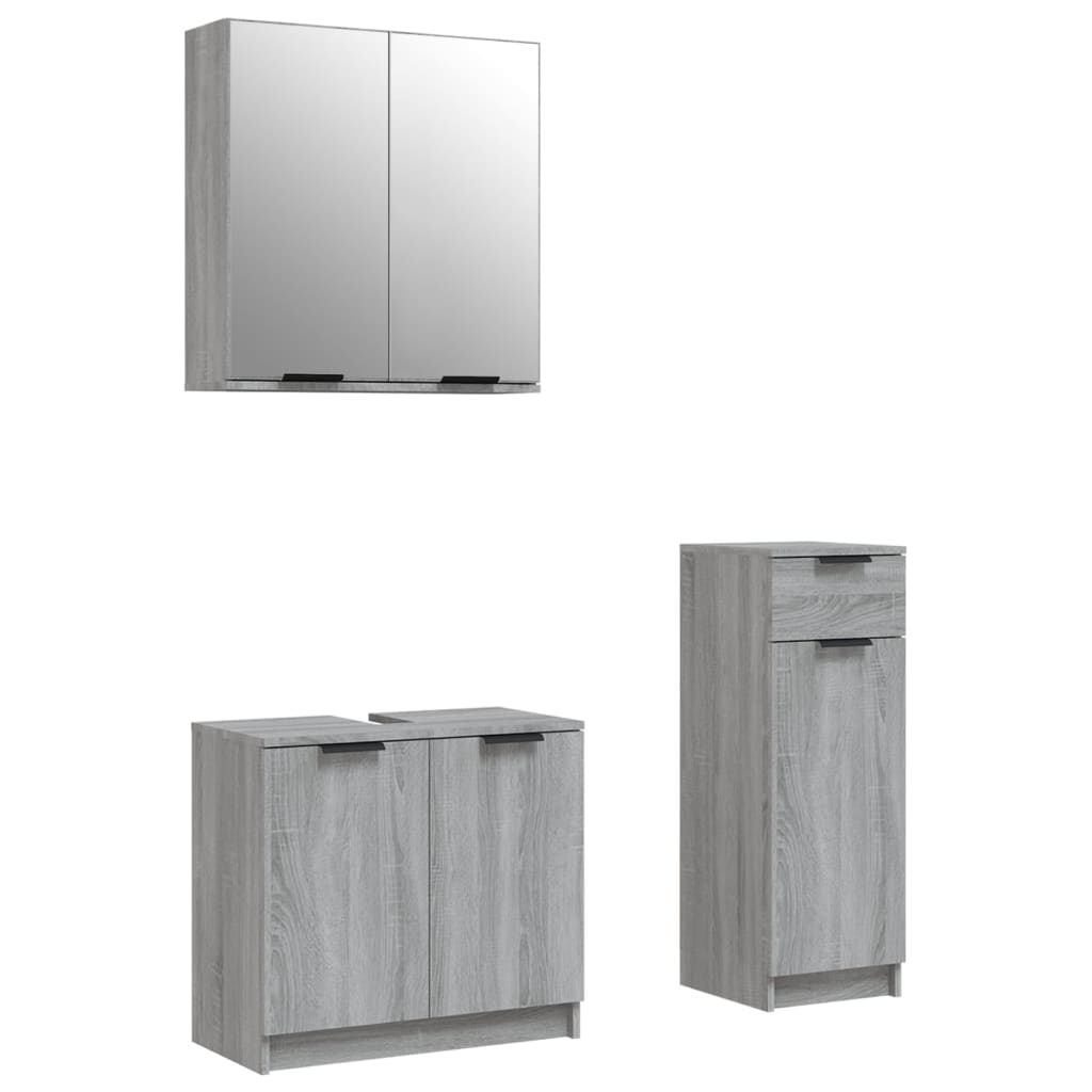 Set Mobili da Bagno 3 pz Grigio Sonoma in Legno Multistrato | homemem39
