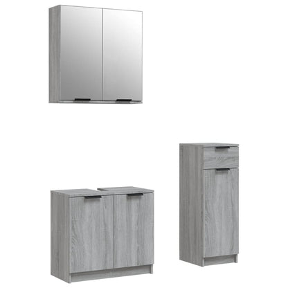 Set Mobili da Bagno 3 pz Grigio Sonoma in Legno Multistrato | homemem39