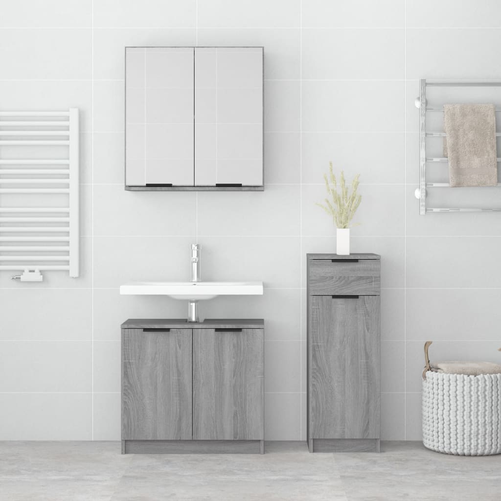 Set Mobili da Bagno 3 pz Grigio Sonoma in Legno Multistrato | homemem39