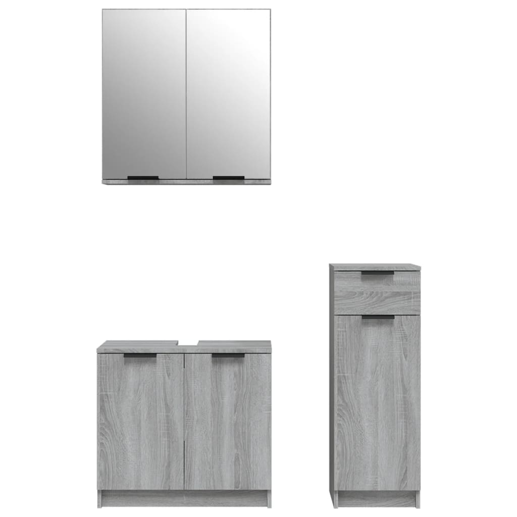 Set Mobili da Bagno 3 pz Grigio Sonoma in Legno Multistrato | homemem39