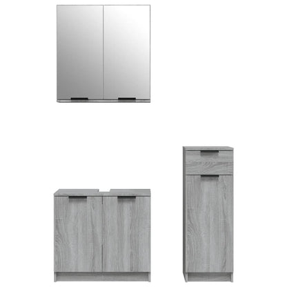 Set Mobili da Bagno 3 pz Grigio Sonoma in Legno Multistrato | homemem39