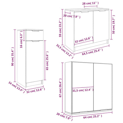 Set Mobili da Bagno 3 pz Grigio Sonoma in Legno Multistrato | homemem39
