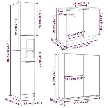 Set di Mobili da Bagno 3 pz Bianco in Legno Multistrato