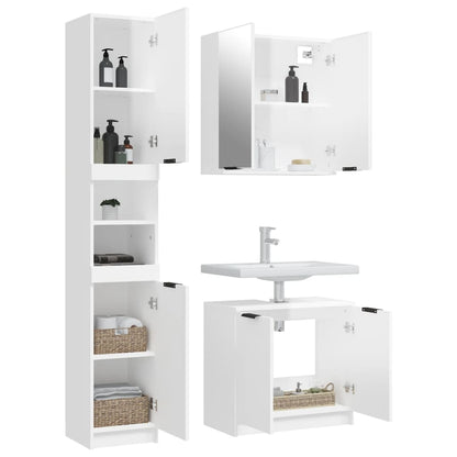 Set Mobili da Bagno 3 pz Bianco Lucido in Legno Multistrato