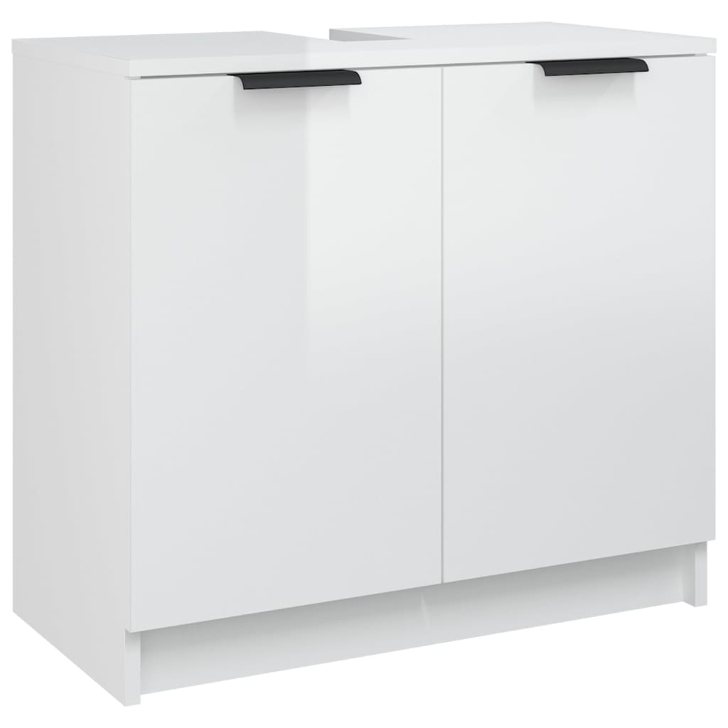 Set Mobili da Bagno 3 pz Bianco Lucido in Legno Multistrato