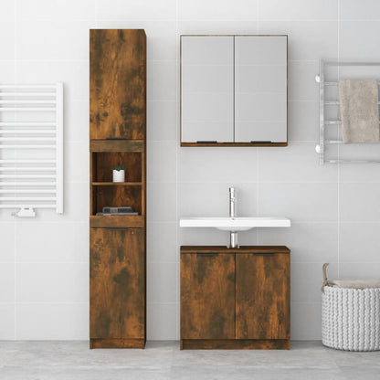 Set Mobili da Bagno 3 pz Rovere Fumo in Legno Multistrato - homemem39