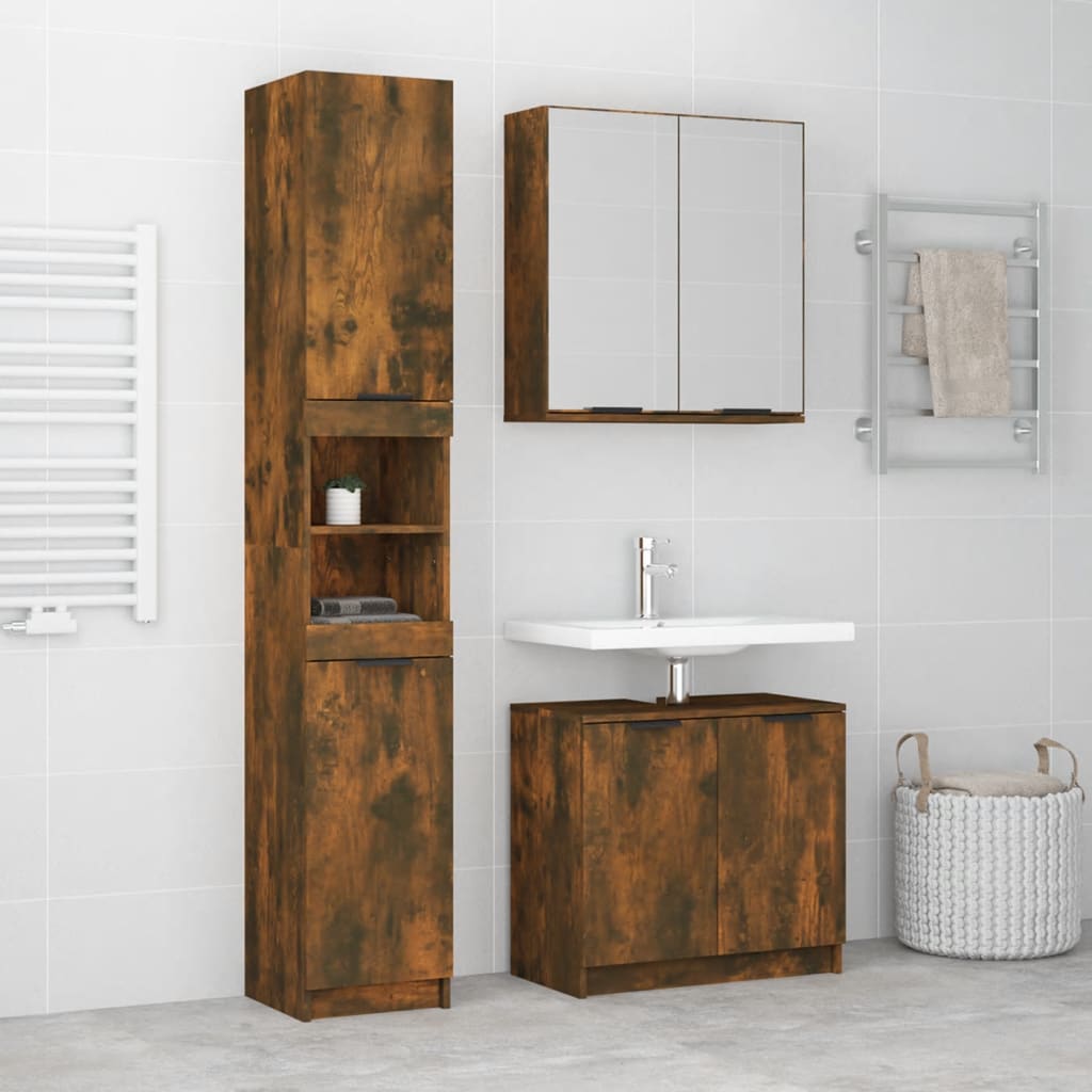 Set Mobili da Bagno 3 pz Rovere Fumo in Legno Multistrato - homemem39