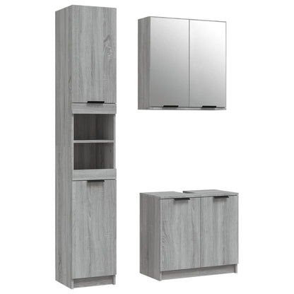 Set Mobili da Bagno 3 pz Grigio Sonoma in Legno Multistrato