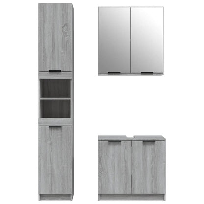 Set Mobili da Bagno 3 pz Grigio Sonoma in Legno Multistrato