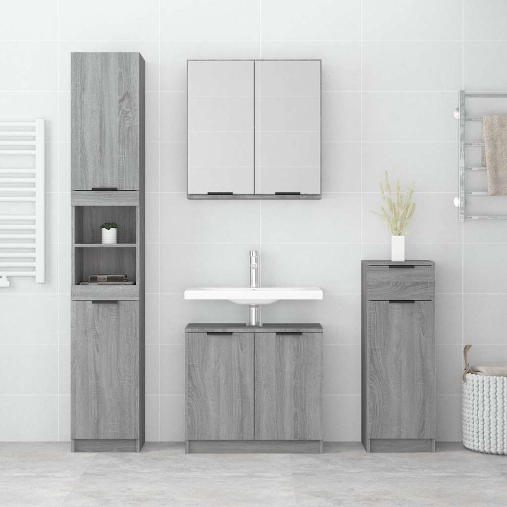 Set Mobili da Bagno 4 pz Grigio Sonoma in Legno Multistrato | homemem39