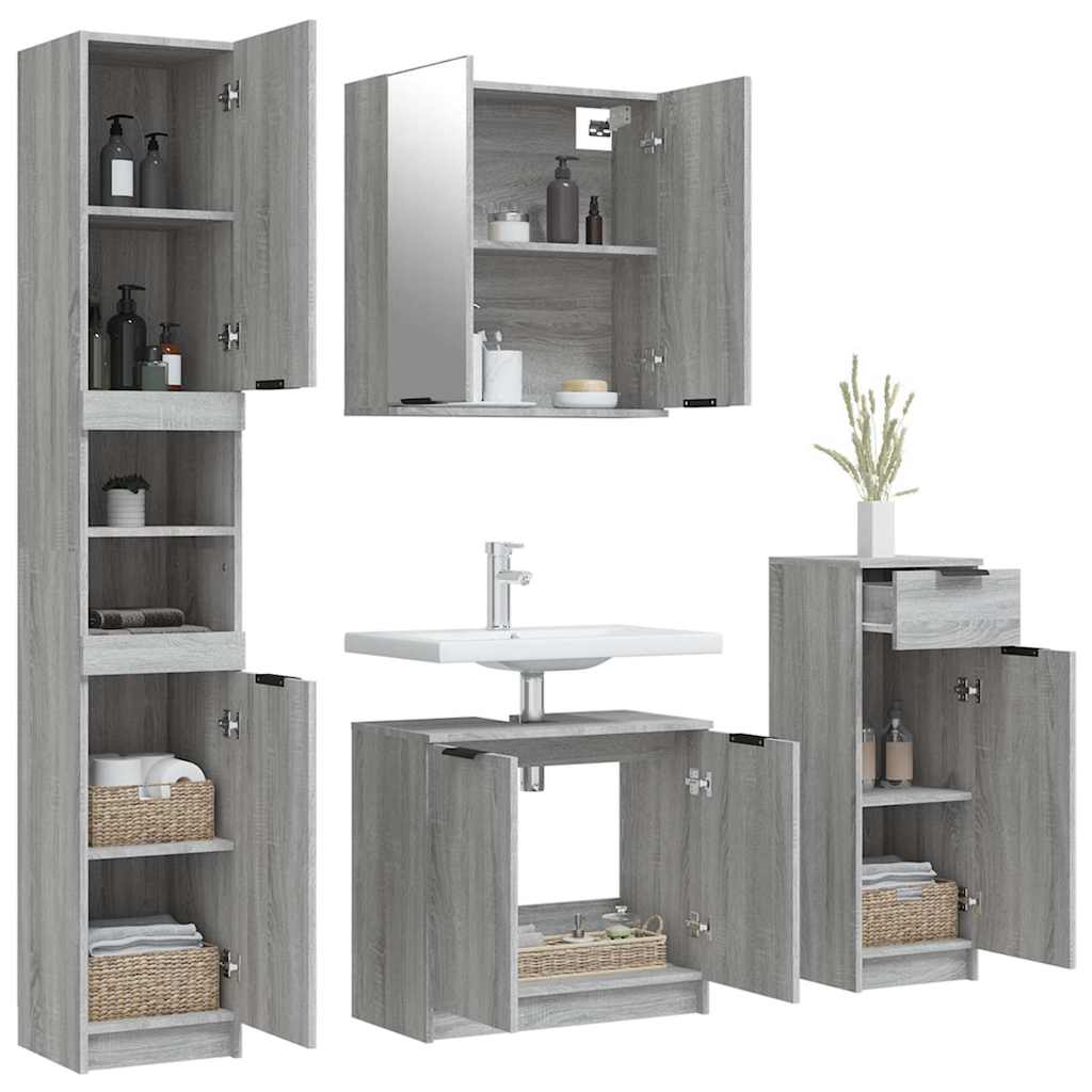 Set Mobili da Bagno 4 pz Grigio Sonoma in Legno Multistrato
