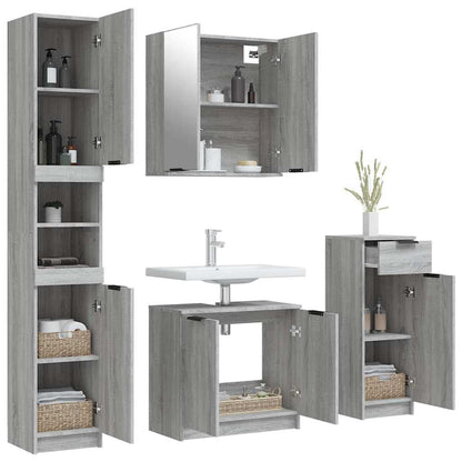 Set Mobili da Bagno 4 pz Grigio Sonoma in Legno Multistrato