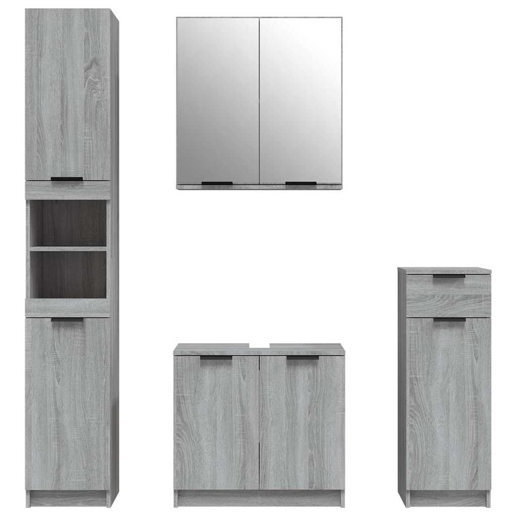 Set Mobili da Bagno 4 pz Grigio Sonoma in Legno Multistrato | homemem39