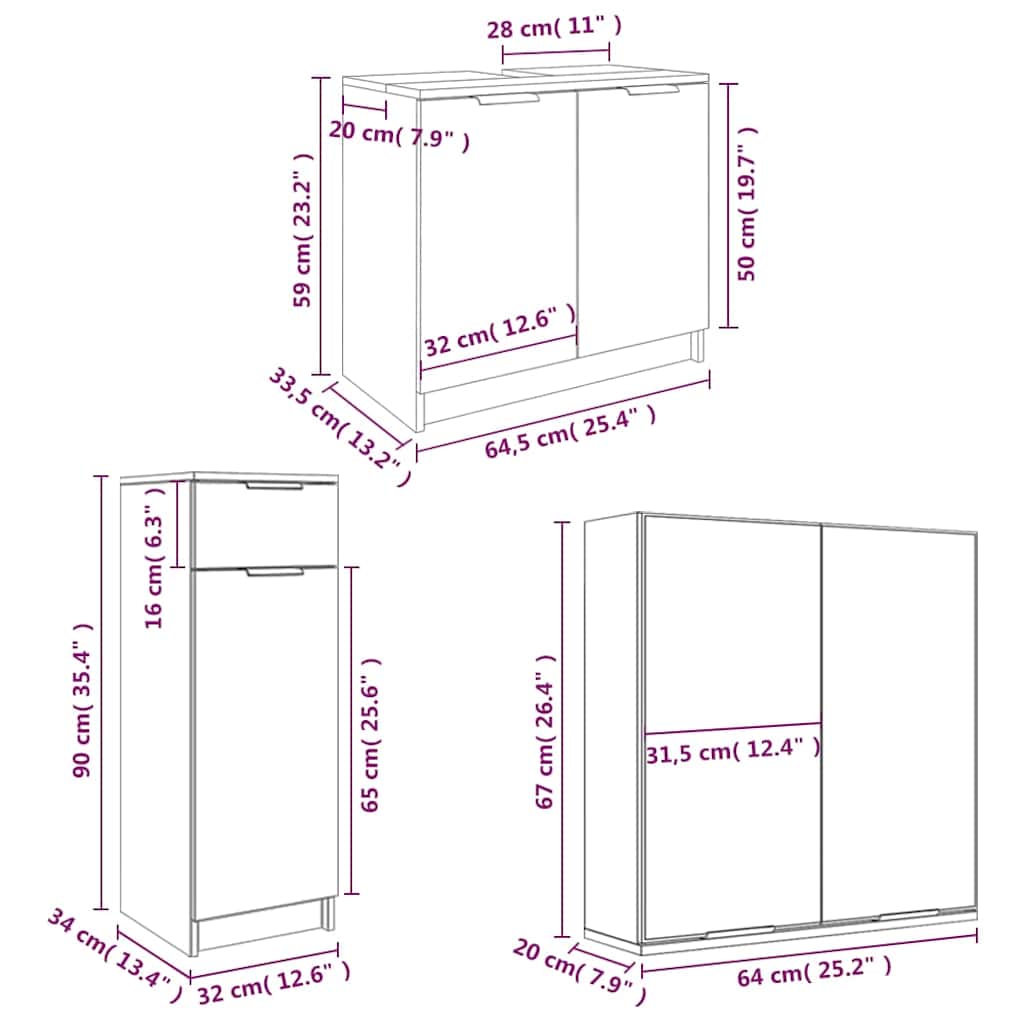 Set Mobili da Bagno 4 pz Grigio Sonoma in Legno Multistrato | homemem39