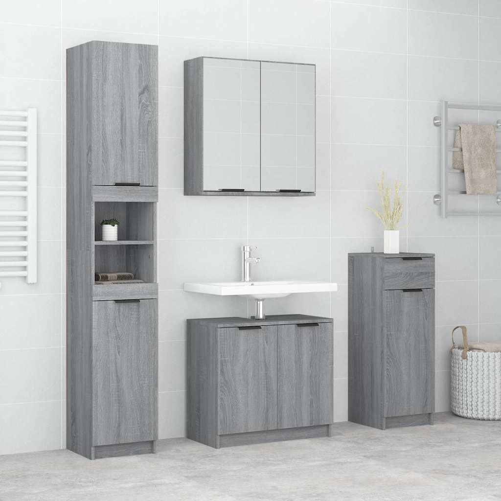 Set Mobili da Bagno 4 pz Grigio Sonoma in Legno Multistrato | homemem39