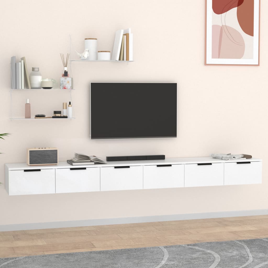 Mobili a Parete 2 pz Bianchi 102x30x20 cm in Legno Multistrato | homemem39