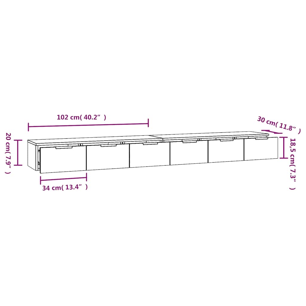 Mobili Muro 2 pz Rovere Sonoma 102x30x20cm in Legno Multistrato