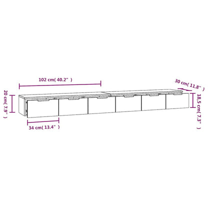 Mobili Muro 2 pz Rovere Sonoma 102x30x20cm in Legno Multistrato