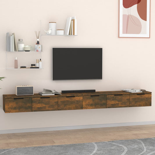 Mobili a Muro 2 pz Rovere Fumo 102x30x20cm in Legno Multistrato | homemem39