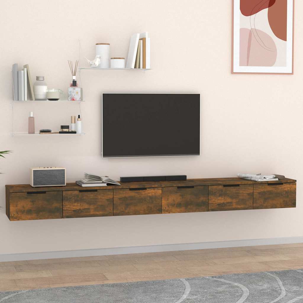 Mobili a Muro 2 pz Rovere Fumo 102x30x20cm in Legno Multistrato