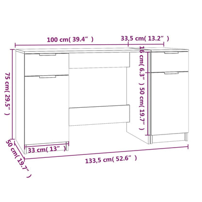 Scrivania con Mobile Laterale Rovere Fumo in Legno Multistrato