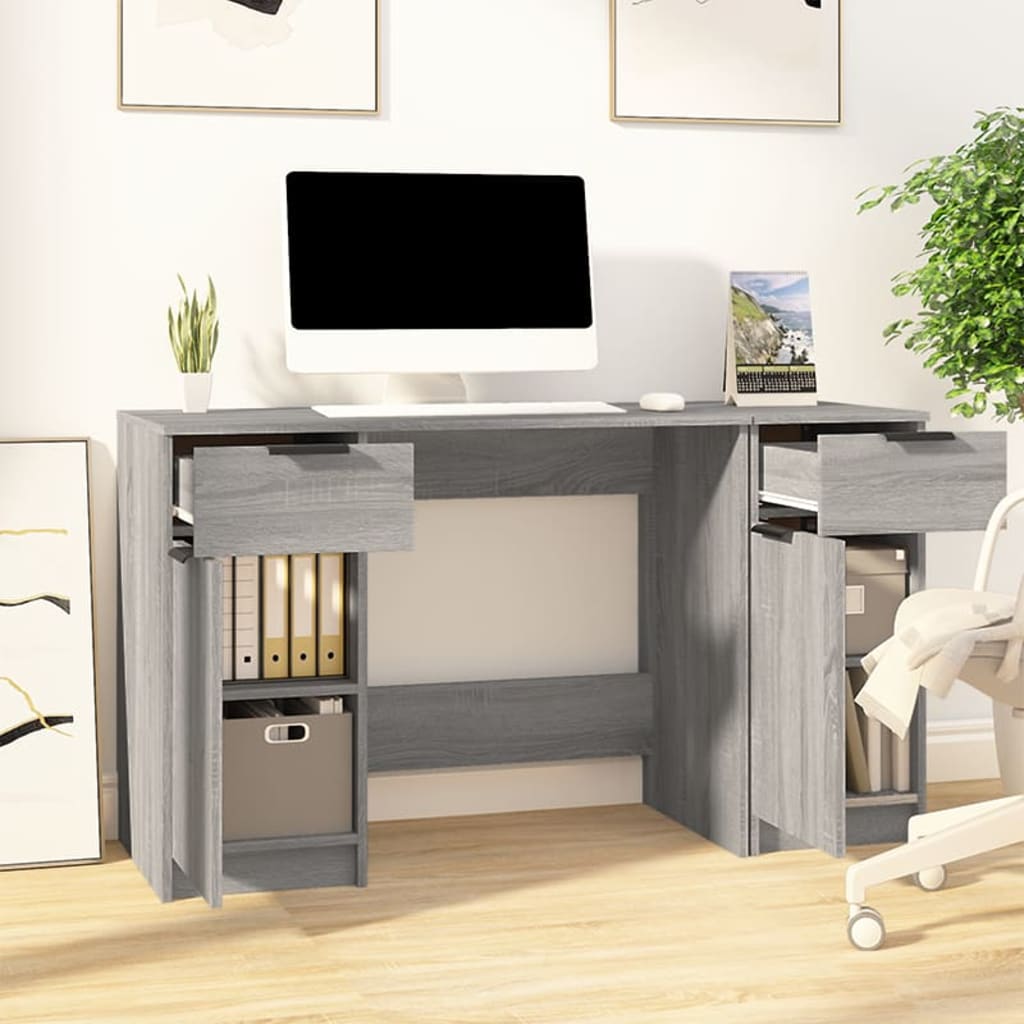 Scrivania con Mobile Laterale Grigio Sonoma Legno Multistrato - homemem39