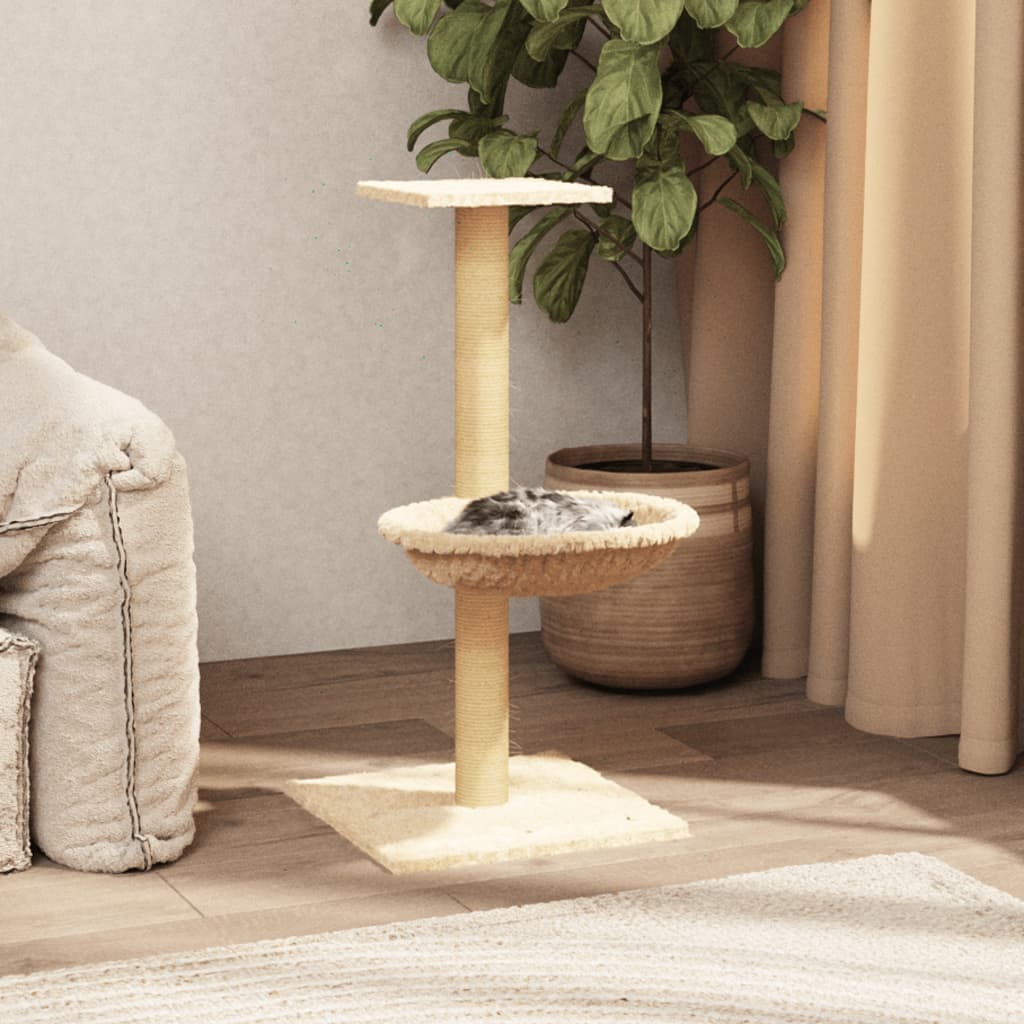 Albero per Gatti con Palo Tiragraffi in Sisal Crema 74 cm | homemem39