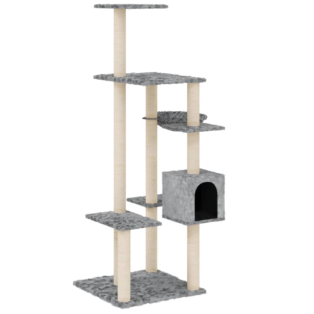 Albero per Gatti con Tiragraffi in Sisal Grigio Chiaro 142 cm - homemem39